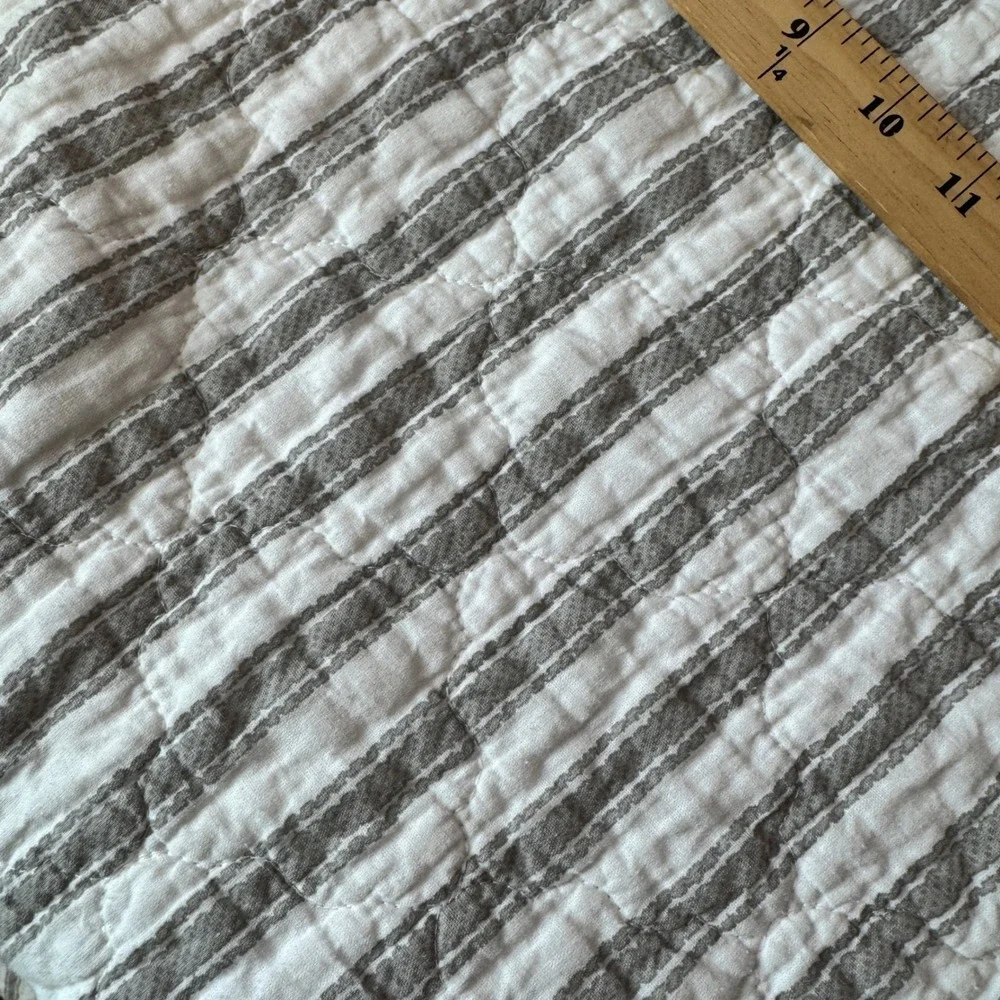 Stone Cottage Ticking Stripe Quilt Grey White 62x80 Cotton Farmhouse Bedding